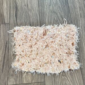 Fuzzy Sequin Beige Tube Top